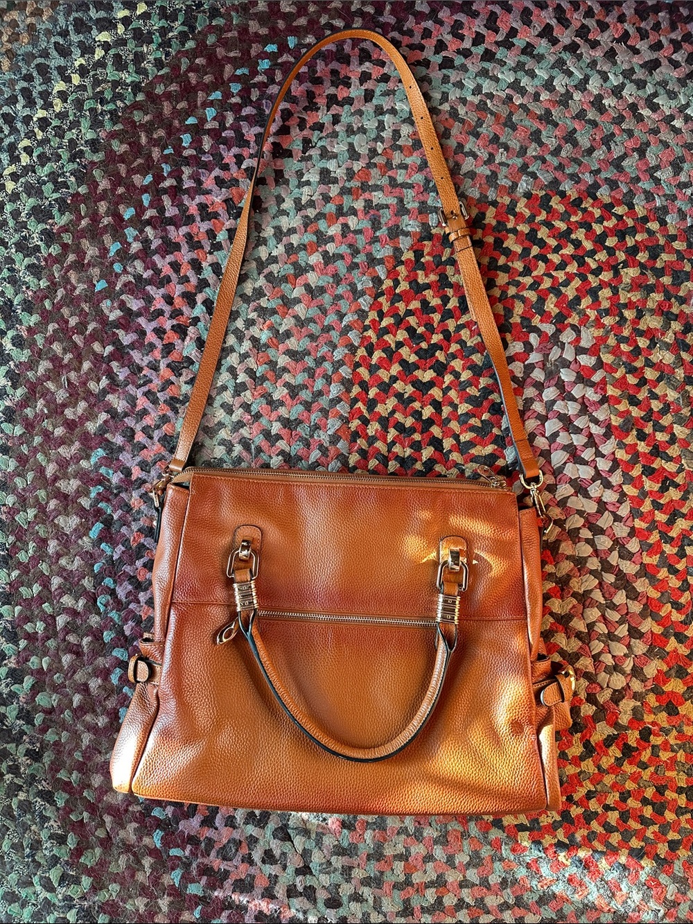 Real leather, dual handle crossbody shoulder bag